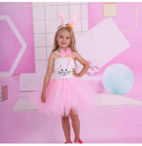 Children Halloween Christmas Party cartoon animal rabbit cosplay costume for girls Birthday party Anime pink bunny dress up wear for kids